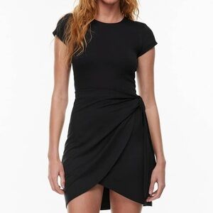 Wilfred|Aritzia New Lune Black Mini Wrap Side Tie Short Sleeve Mini Dress Sz 2XS